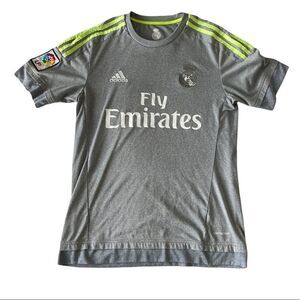 Adidas fly emiratus jersey mens size small grey and white green D109